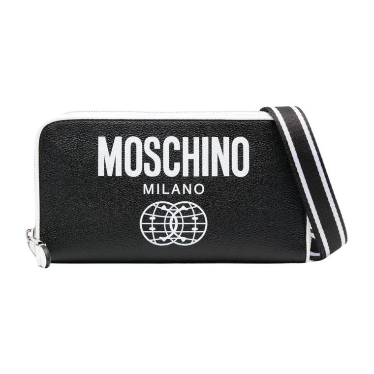 Czarna portmonetka z nadrukiem logo Moschino