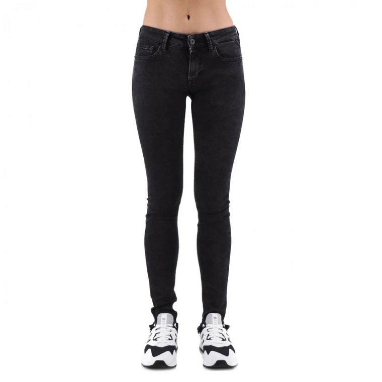 Skinny Fit Czarne Jeansy Power Stretch Replay