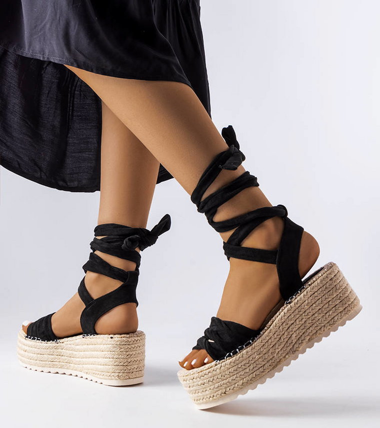 Czarne espadryle na platformie Loiseau