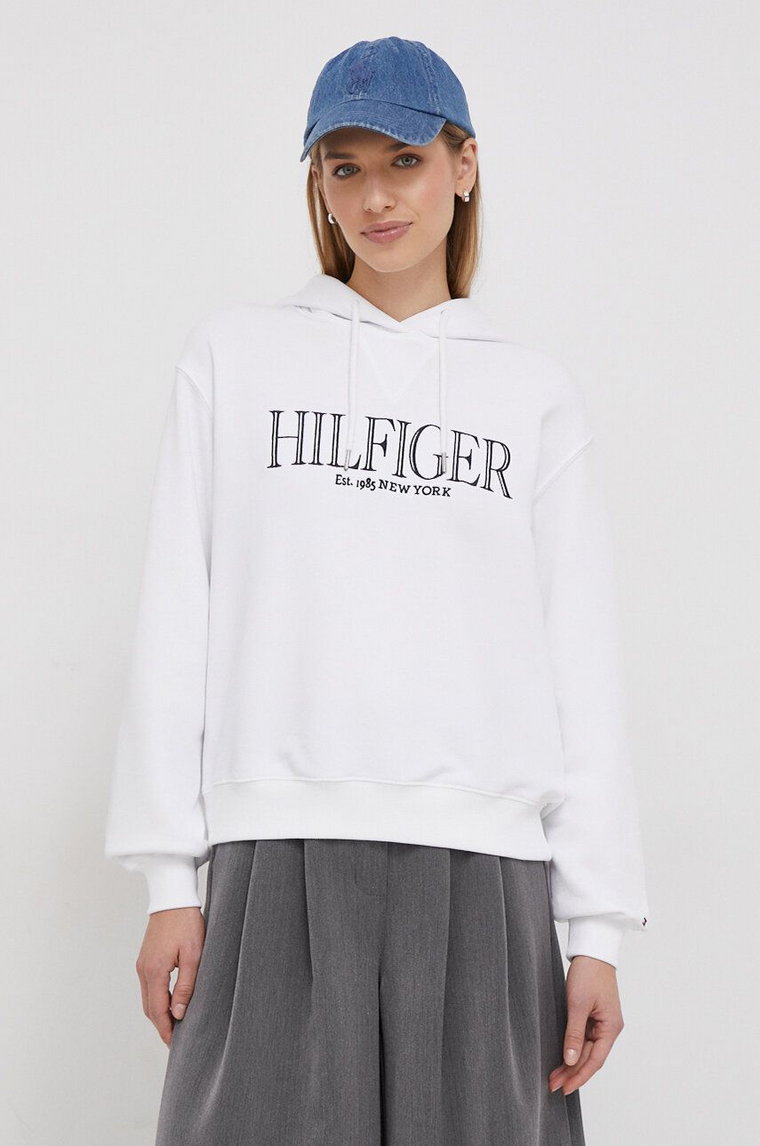 Tommy Hilfiger bluza bawełniana damska kolor biały z kapturem z aplikacją WW0WW41042