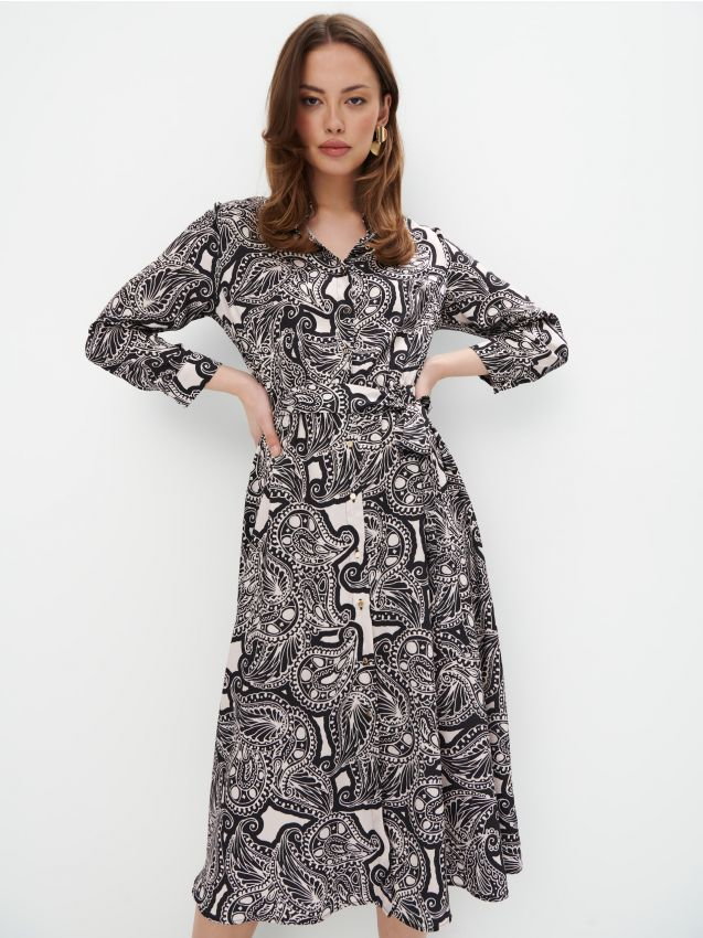 Mohito - Koszulowa sukienka midi - kremowy