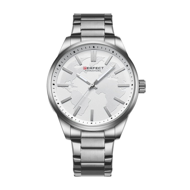 Srebrny zegarek męski bransoleta duży solidny Perfect M106