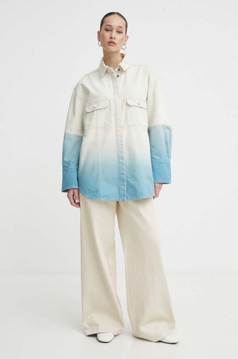 Stine Goya kurtka jeansowa damska kolor beżowy przejściowa oversize SG5630
