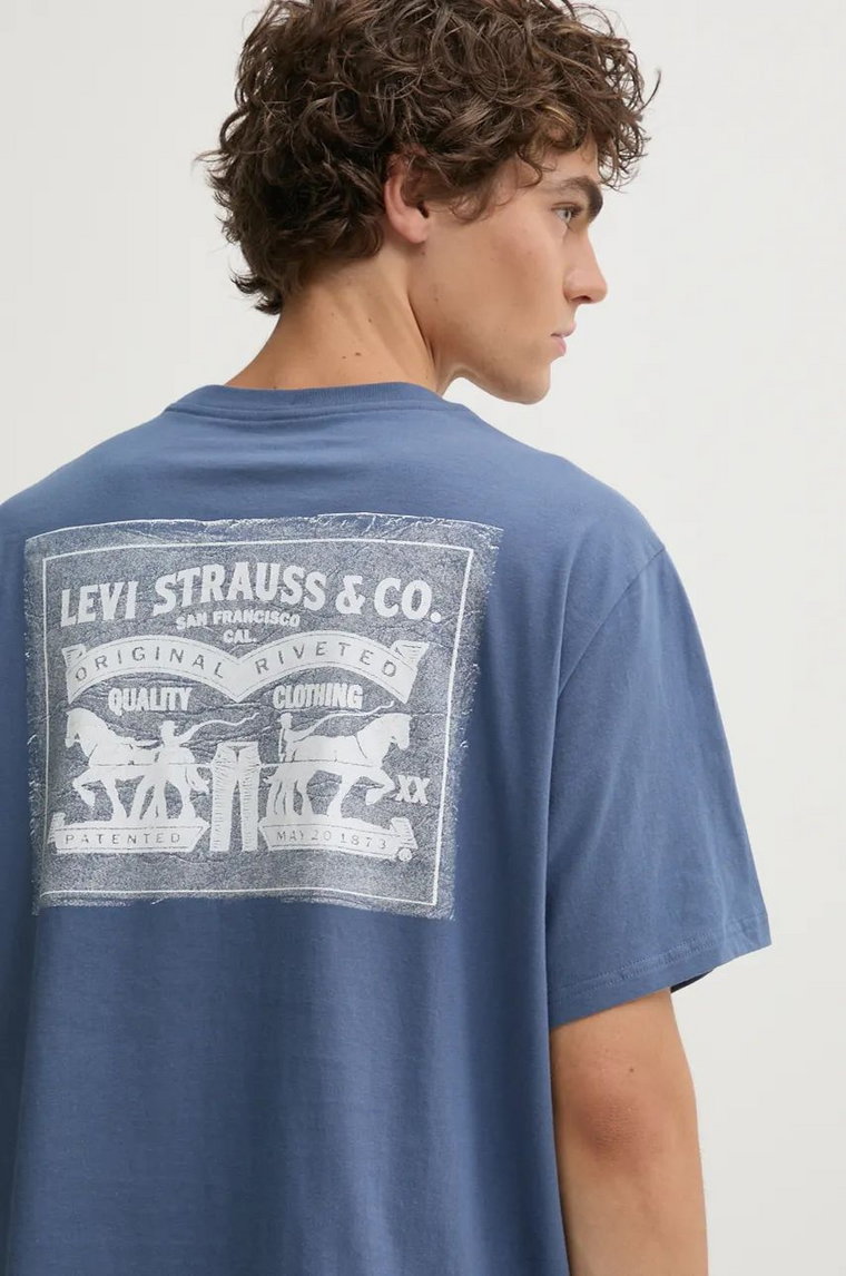 Levi's t-shirt bawełniany męski kolor niebieski z nadrukiem