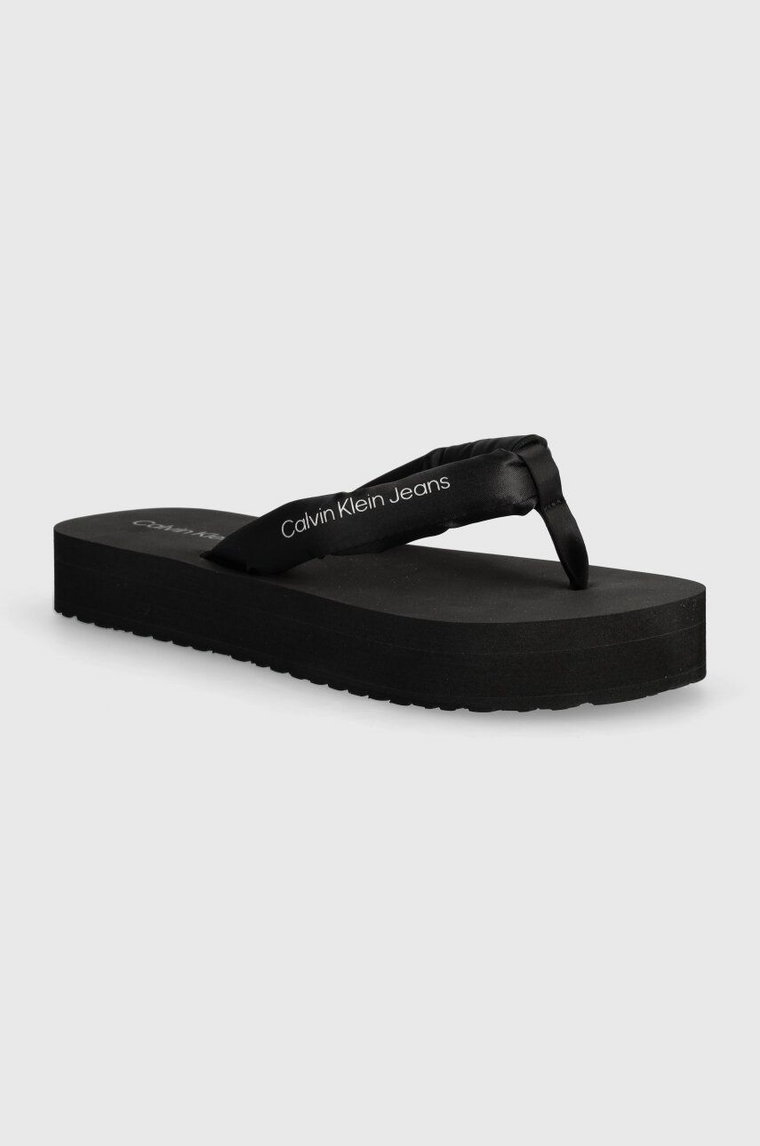 Calvin Klein Jeans japonki BEACH SANDAL FLATFORM PADDED NY damskie kolor czarny na płaskim obcasie YW0YW01400