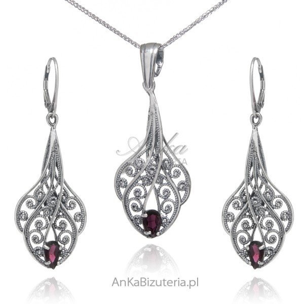 AnKa Biżuteria, Biżuteria srebrna komplet z markazytami i granatami