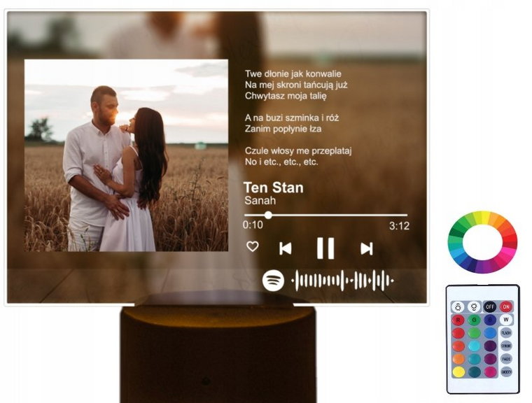 Lampka Spotify Piosenka na Szkle Twoje Zdjęcie