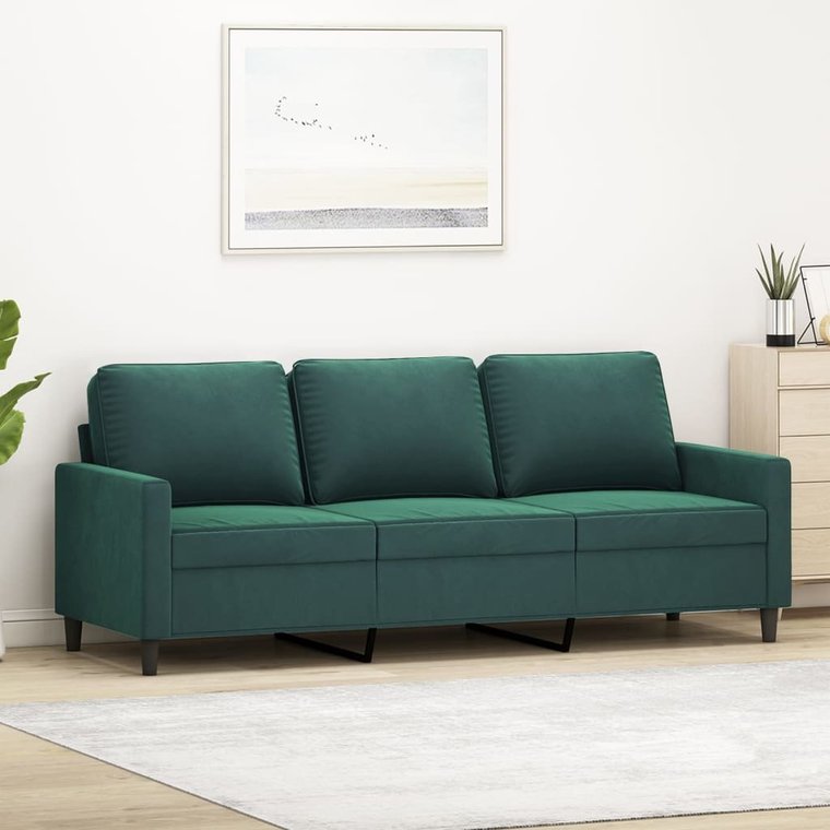 vidaXL Sofa 3-osobowa, ciemnozielony, 180 cm, obita aksamitem