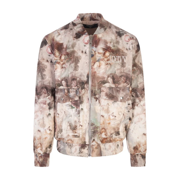 Blouson bomber en cuir imprimé Pastel Balmain