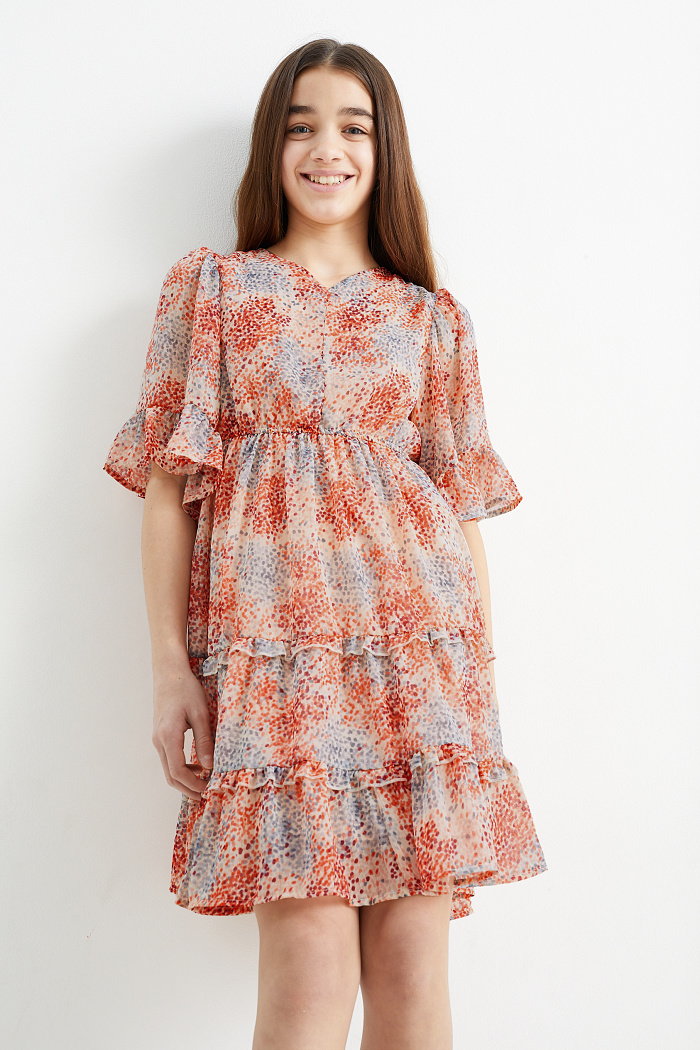 C&A Sukienka-w kropki, Pomarańczowy, Rozmiar: 146