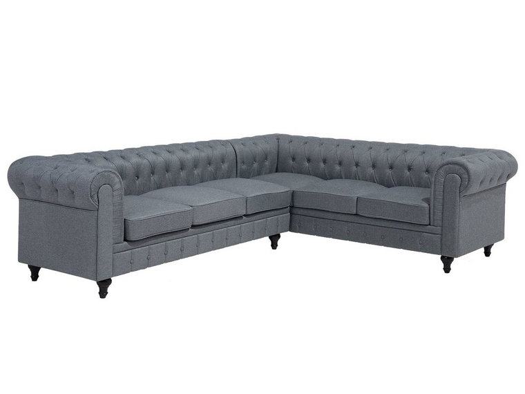 Sofa narożna BELIANI Chesterfield, lewostronna, jasnoszara, 77x280x220 cm