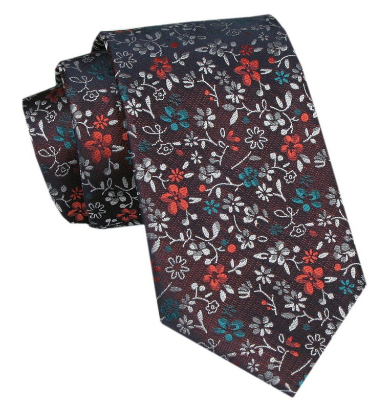 Elegancki Krawat Męski Angelo di Monti - Brązowy w Kolorowe Kwiaty