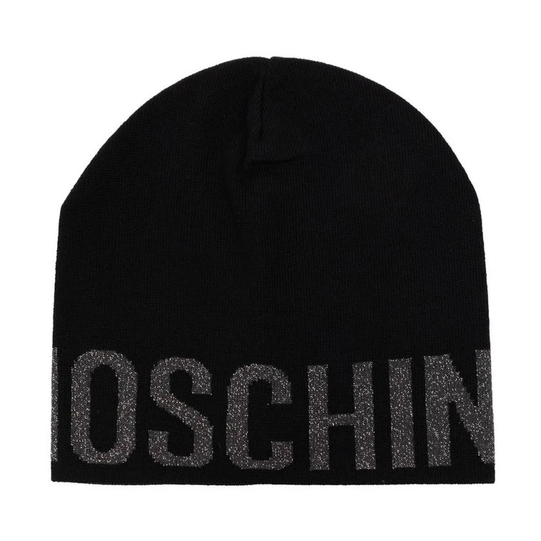 Czarna Glitter Logo Beanie Moschino