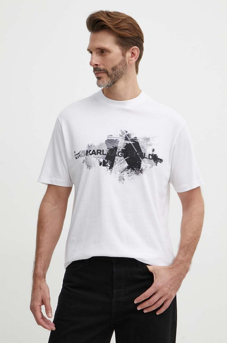 Karl Lagerfeld t-shirt bawełniany męski kolor biały z nadrukiem 542224.755148