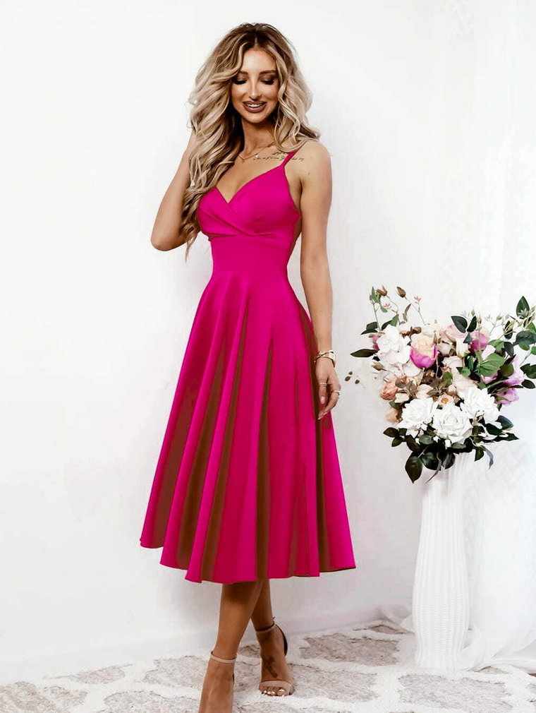 Tifani fuksjowa różowa rozkloszowana sukienka midi