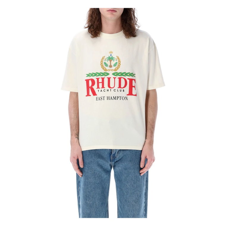 Vintage Biały T-Shirt z herbem East Hampton Rhude