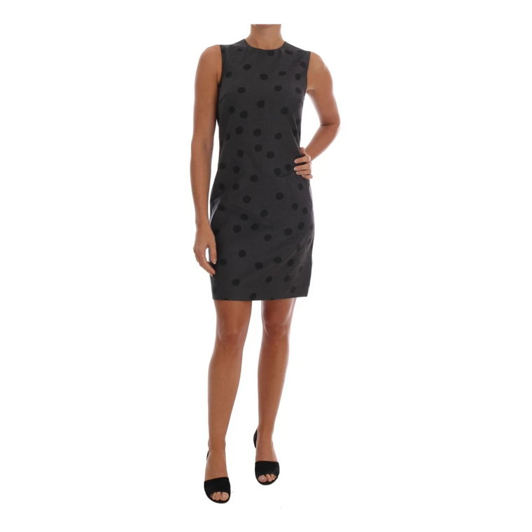 Gray Polka Dotted Sheath Wool Dress Dolce & Gabbana