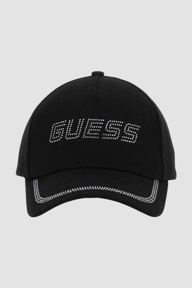 GUESS Czarna czapka z daszkiem Rhinestones