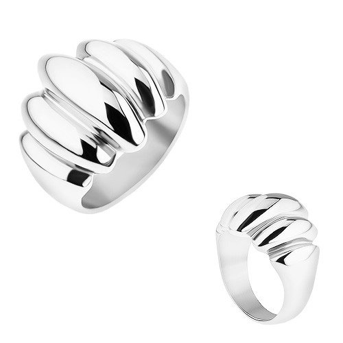 Stalowy pierścionek srebrnego koloru, lustrzany połysk, wypukłe owale - Rozmiar : 57