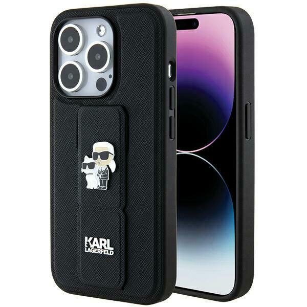 Karl Lagerfeld KLHCP13LGSAKCPK iPhone 13 Pro / 13 6.1" czarny/black hardcase Gripstand Saffiano Karl&Choupette Pins