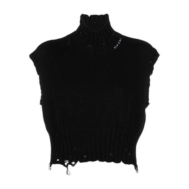 Czarny Rozciągnięty Sweter Bez Rękawów z Logo-Stitch Marni