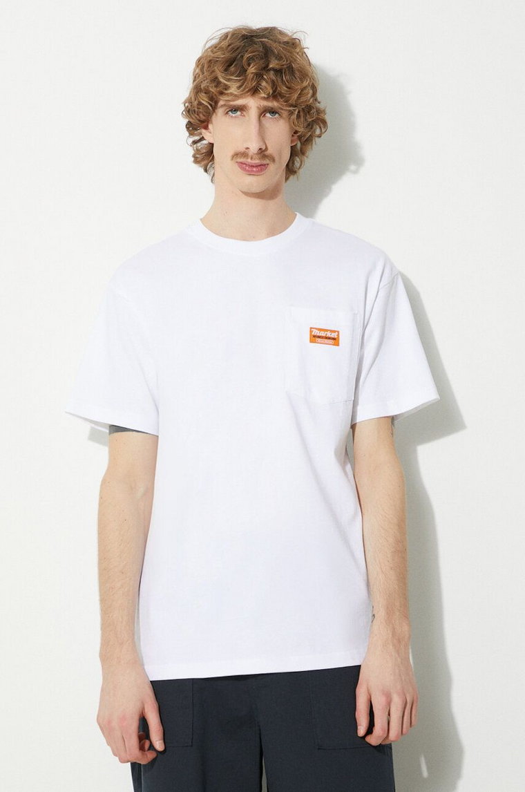 Market t-shirt bawełniany Hardware Pocket T-Shirt męski kolor biały gładki 399001802