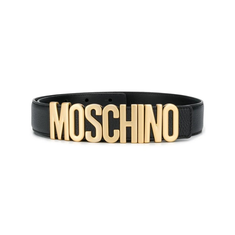 Czarny Skórzany Pasek z Logo-Plaque Moschino