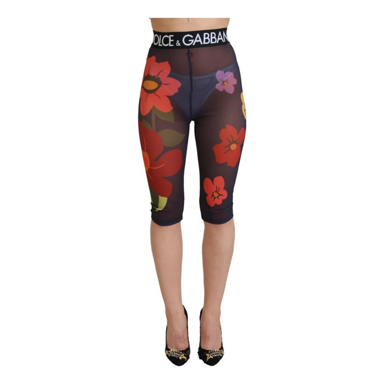 Zjawiskowe czarne Legginsy z kwiatowym wzorem Dolce & Gabbana