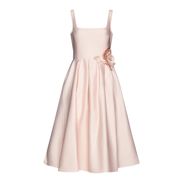 Różowa Sukienka z Kwiatowymi Aplikacjami A-Linii Marchesa