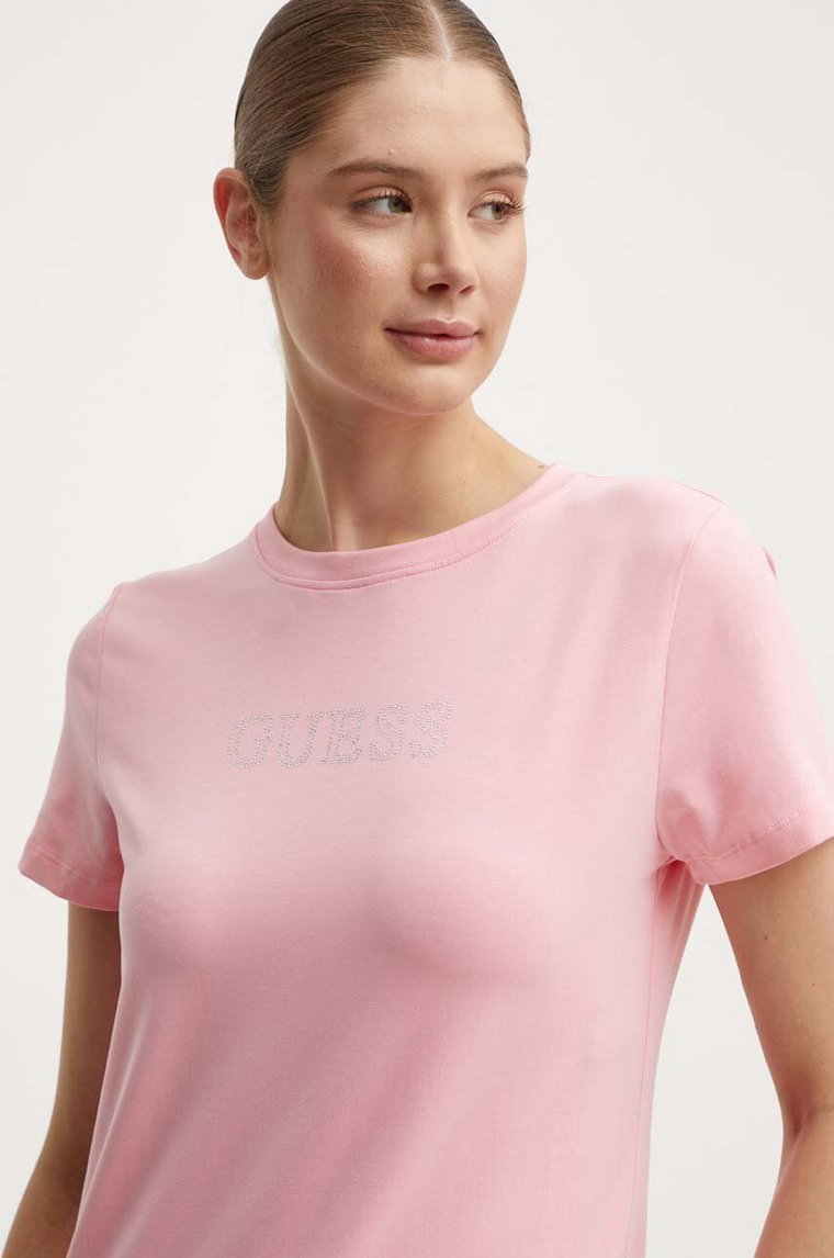 Guess t-shirt BRIANA damski kolor różowy V3BI11 J1314