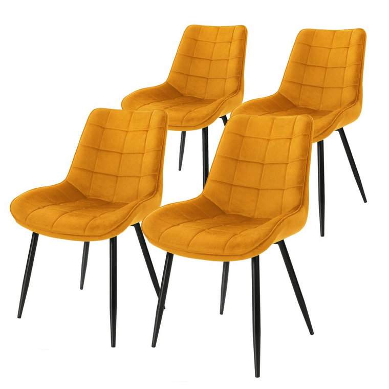 Zestaw 4X Wyściełane Krzesła Do Jadalni/Salonu Aksamitne Nowoczesne Fotele W Kolorze Ochry