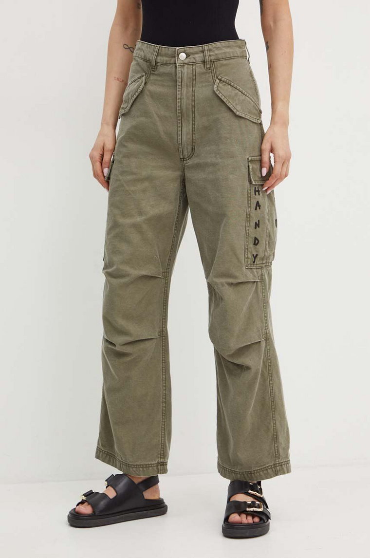 MAX&Co. spodnie bawełniane x Pietro Terzini kolor zielony fason cargo high waist 2428136011200
