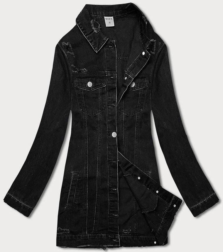 jeansowa damska kurtka z przetarciami czarna (POP5910-K)