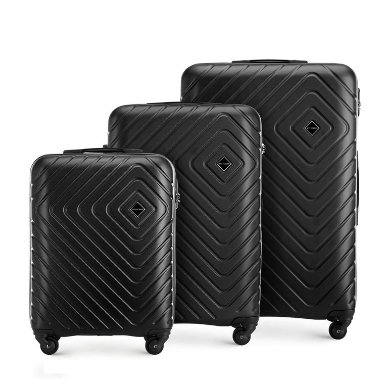 Zestaw walizek z ABS-u z geometrycznym tłoczeniem czarny