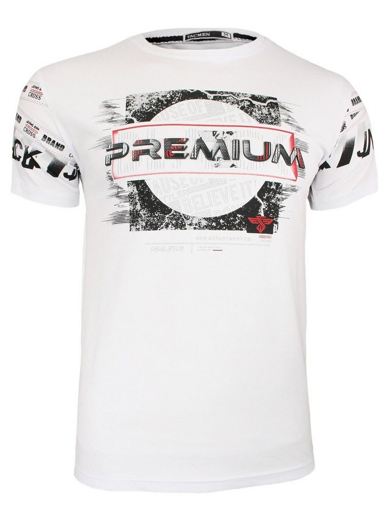 Biała Męska Koszulka (T-shirt ) z Nadrukiem, Krótki Rękaw, Trójwymiarowy Napis PREMIUM