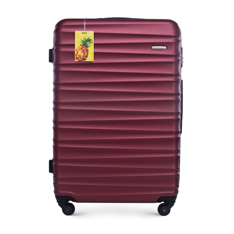 Duża walizka z ABS - u z identyfikatorem bordowa