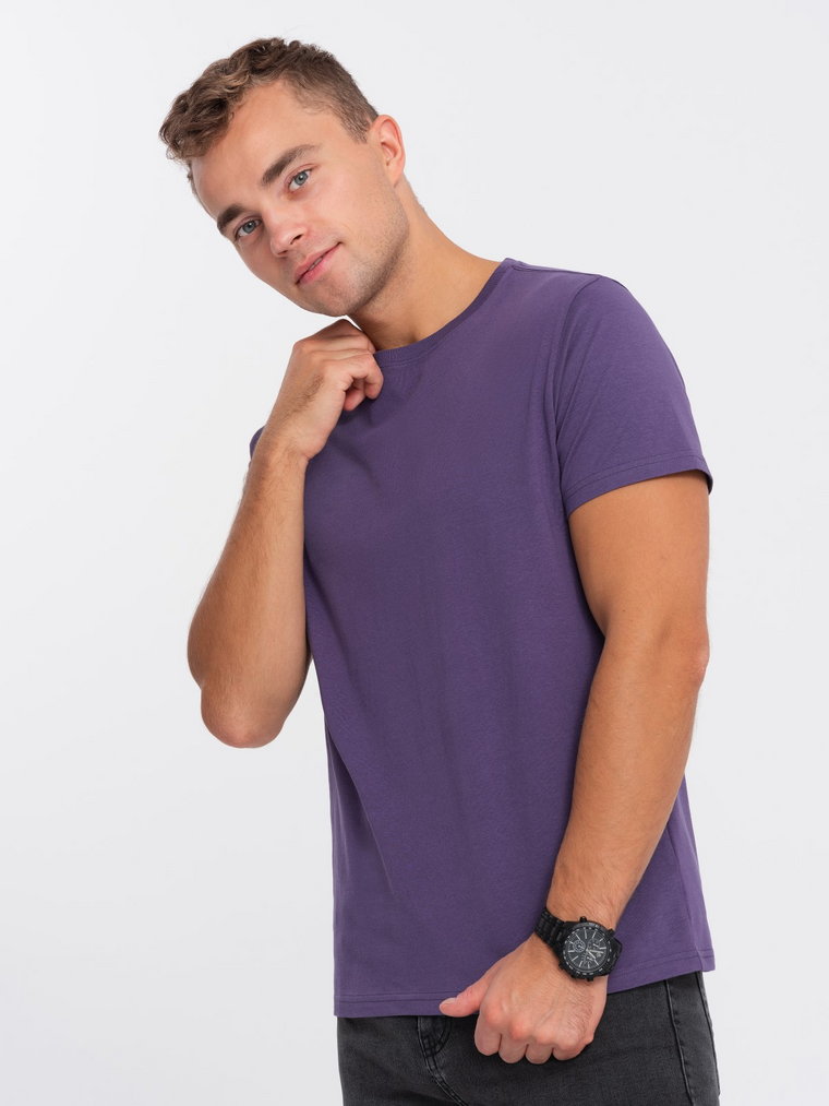 Męski klasyczny bawełniany T-shirt BASIC - fioletowy V9 OM-TSBS-0146