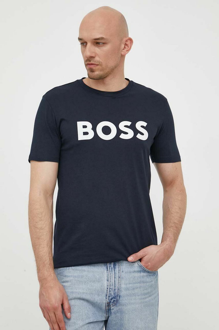 BOSS t-shirt bawełniany BOSS CASUAL kolor granatowy z nadrukiem 50481923