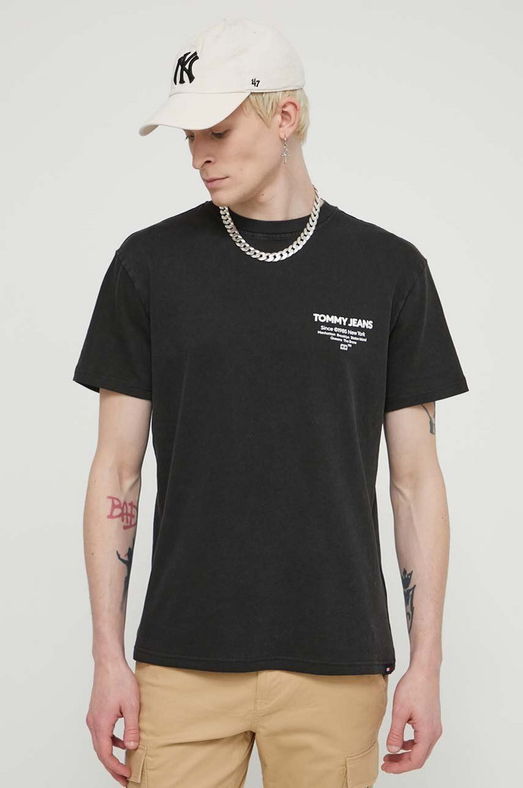 Tommy Jeans t-shirt bawełniany męski kolor czarny z nadrukiem DM0DM18591