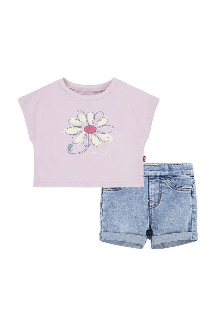 Levi's komplet niemowlęcy LVG FLORAL DOLMAN TEE & SHORT kolor różowy