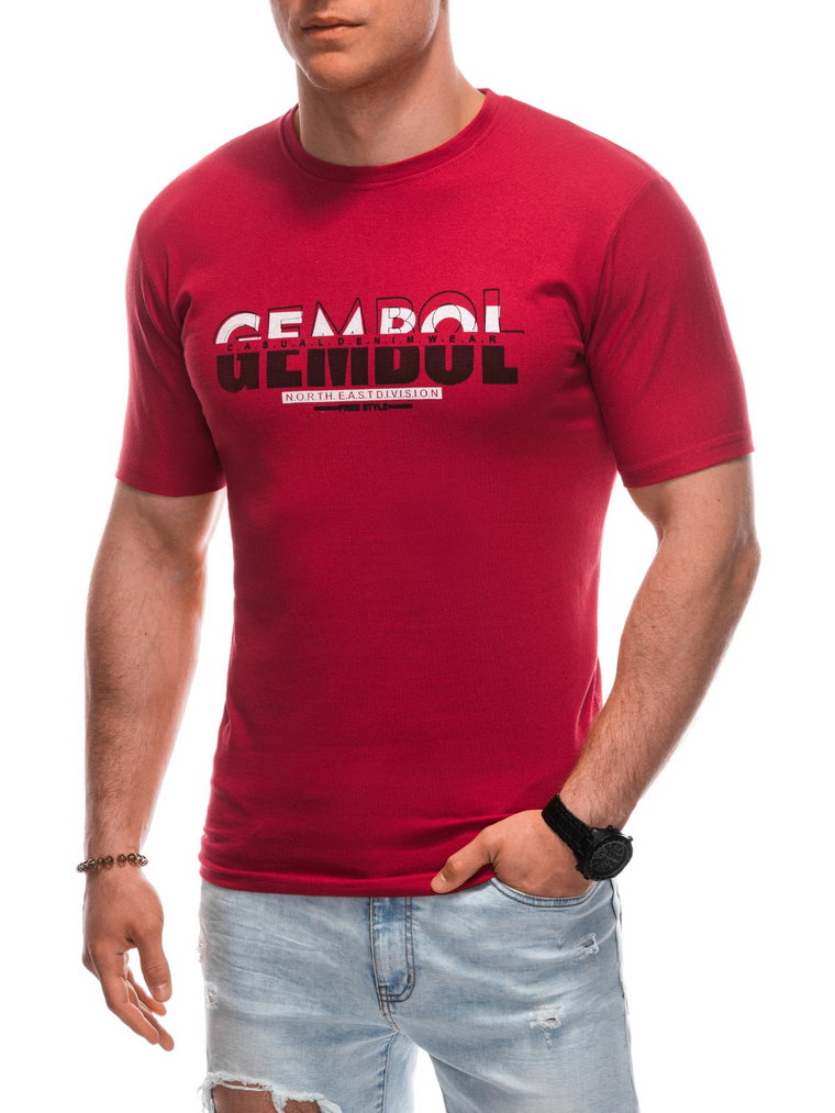 T-shirt męski z nadrukiem S1921 - czerwony