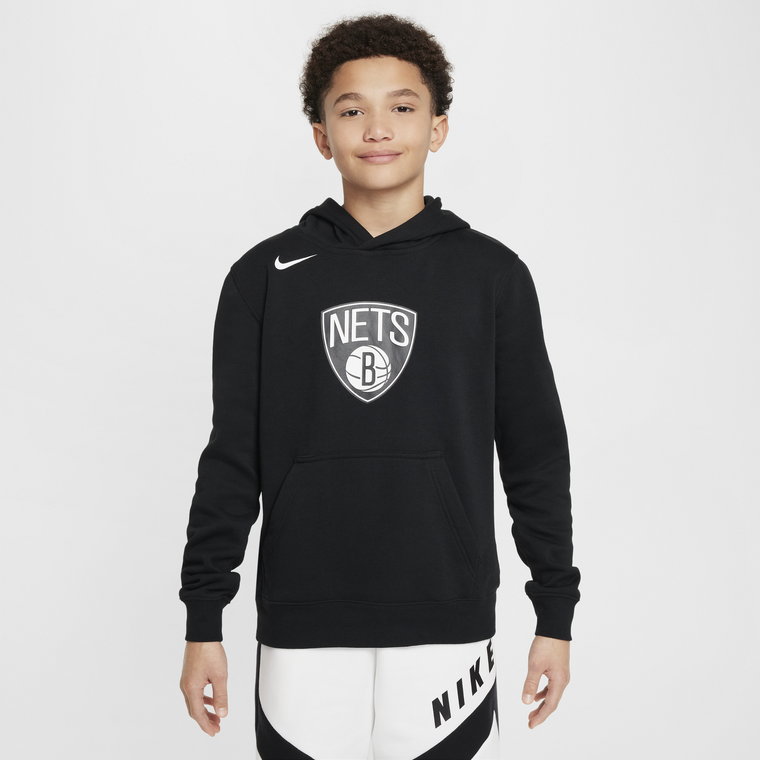Dzianinowa bluza z kapturem dla dużych dzieci Nike NBA Brooklyn Nets Club - Czerń