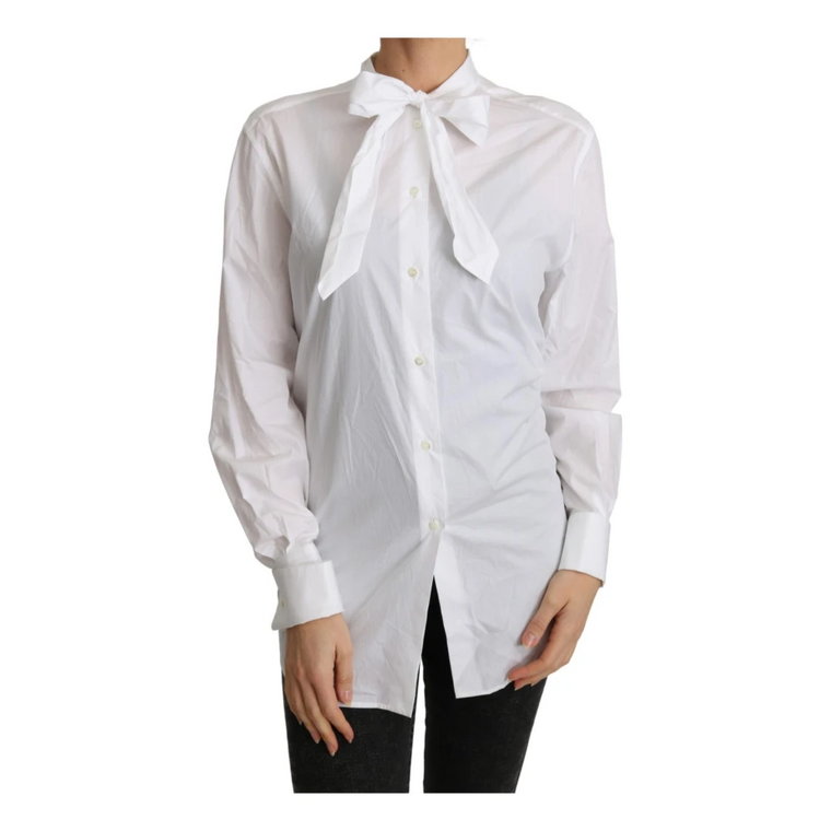 Cotton White Scarf Neck Shirt Blouse Top Dolce & Gabbana