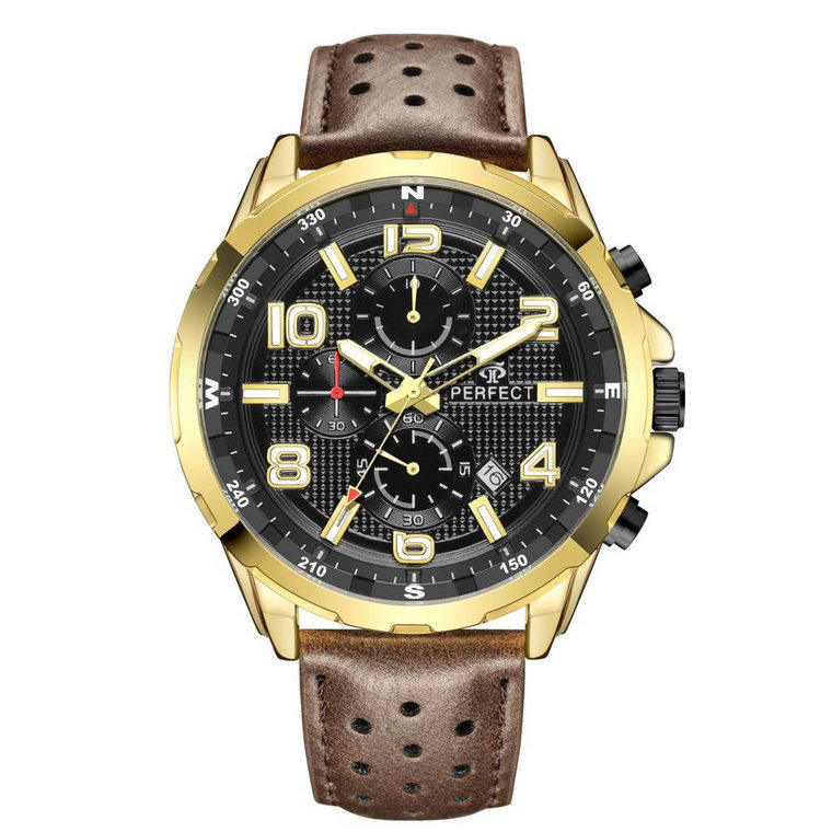 Brązowy zegarek męski pasek duży solidny Perfect CH05L brązowy, beżowy