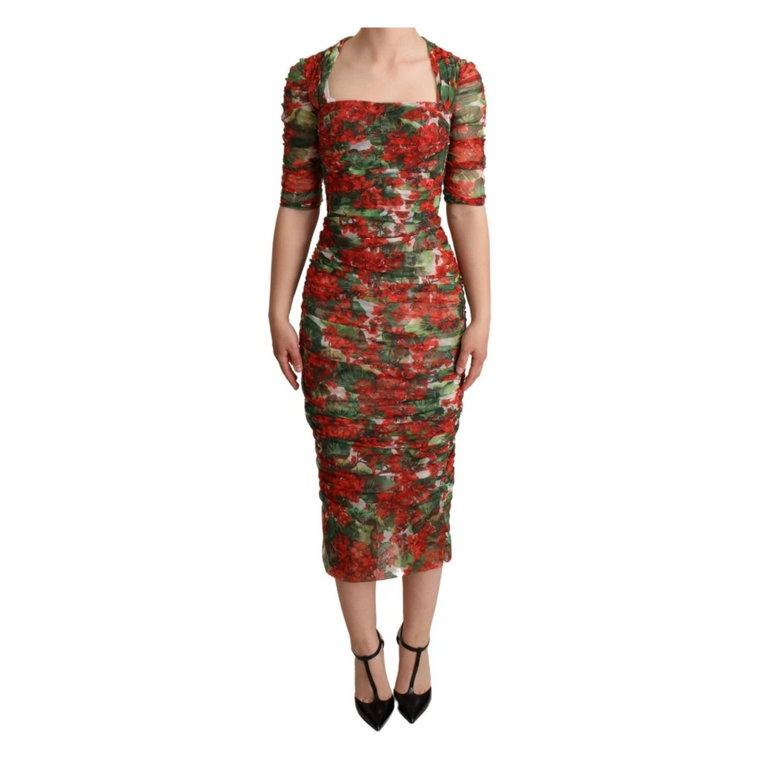 Czerwona Sukienka Sheath w Kwiaty Midi Dolce & Gabbana