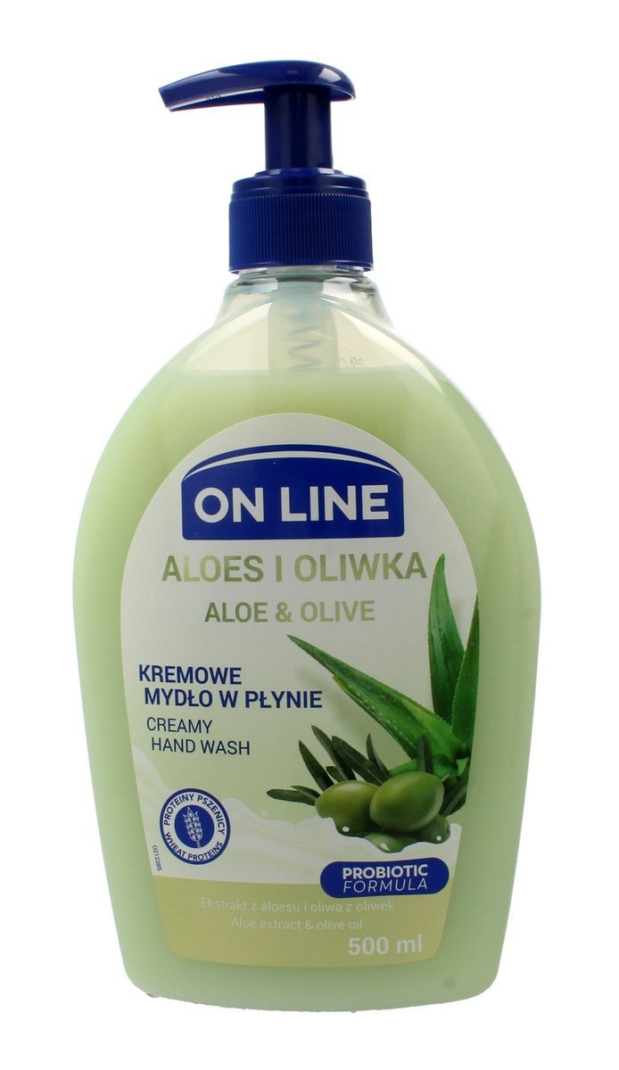 On Line, kremowe mydło w płynie z dozownikiem Aloes i Oliwka, 500 ml