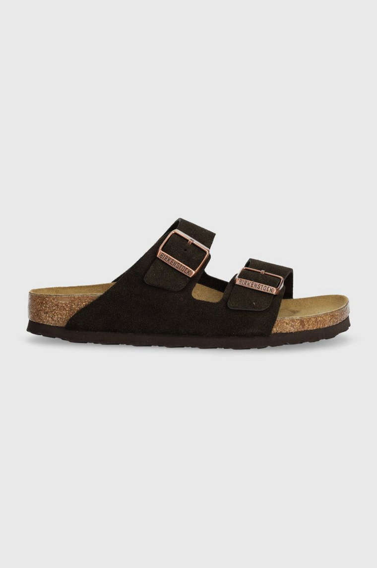 Birkenstock klapki zamszowe Arizona damskie kolor brązowy 1027083