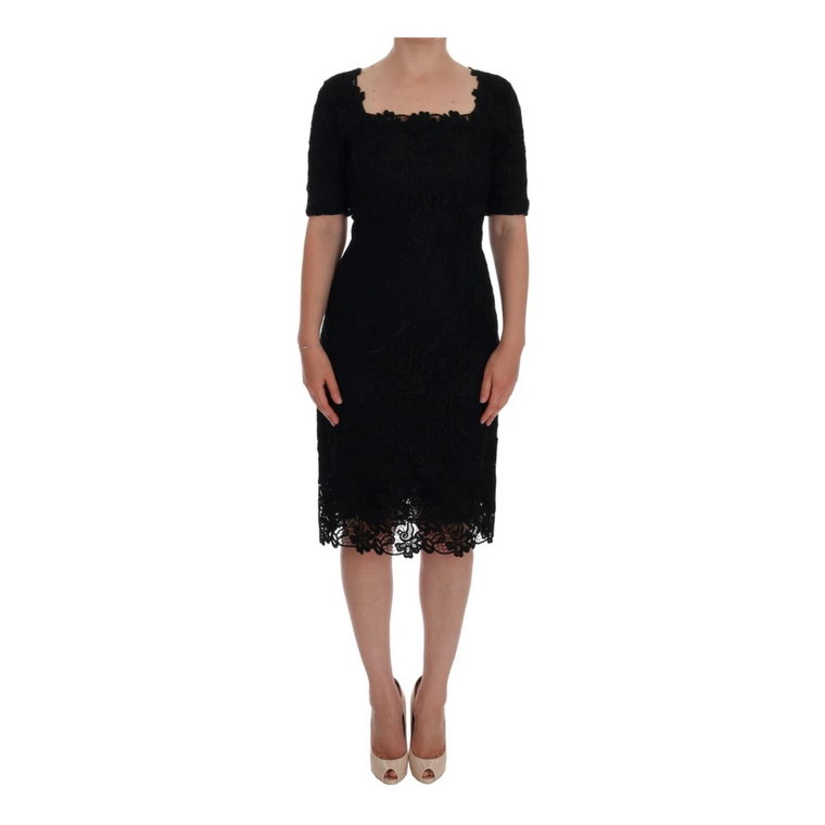 Czarna Sukienka Ołówkowa z Jedwabnym Dopełnieniem Dolce & Gabbana