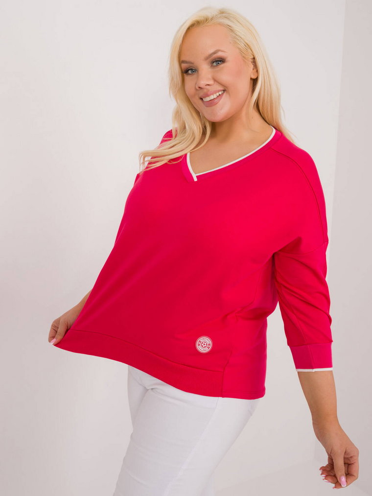 Bluzka plus size czerwony casual codzienna dekolt w kształcie V rękaw 3/4