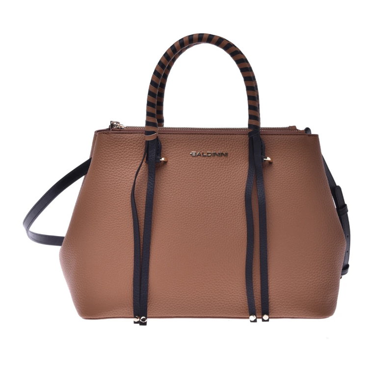 Handbag in black and tan calfskin Baldinini